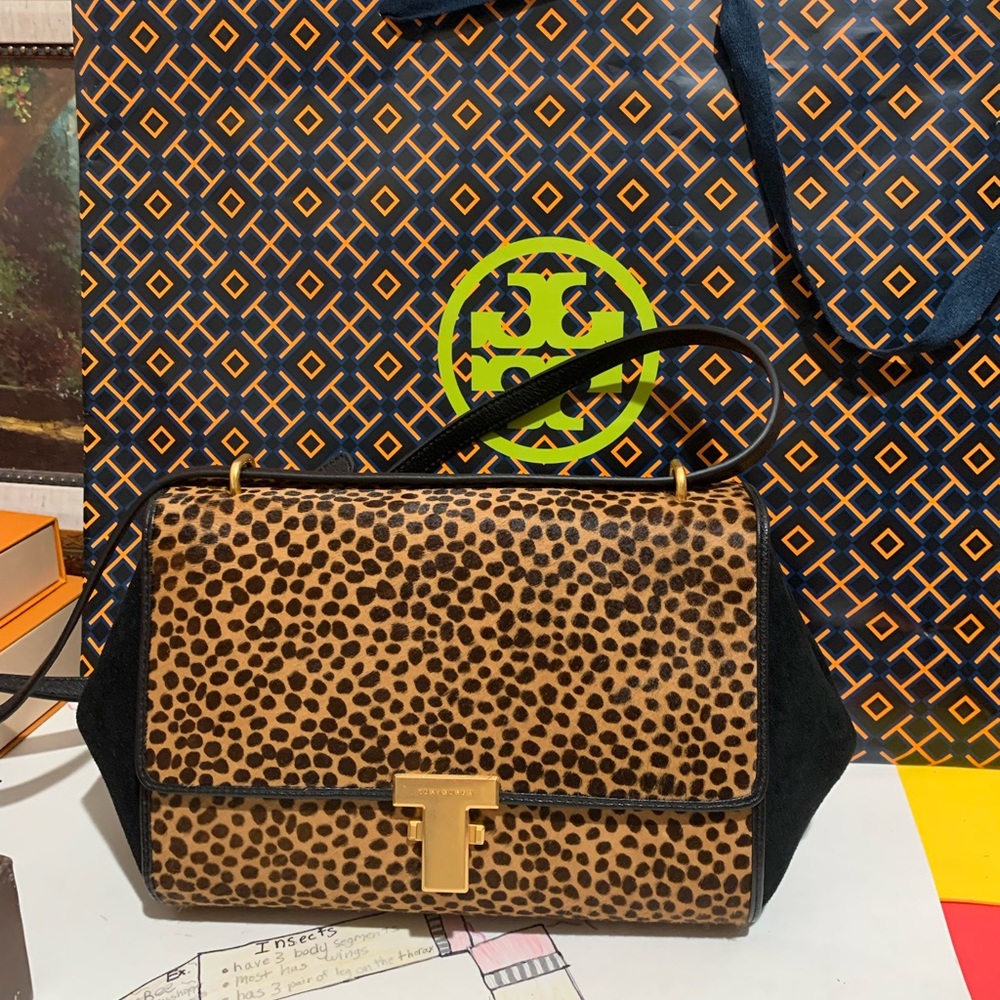 TORY BURCH LEOPARD PRINT SHOULDER or CROSS-BODY BAG - BLACK
